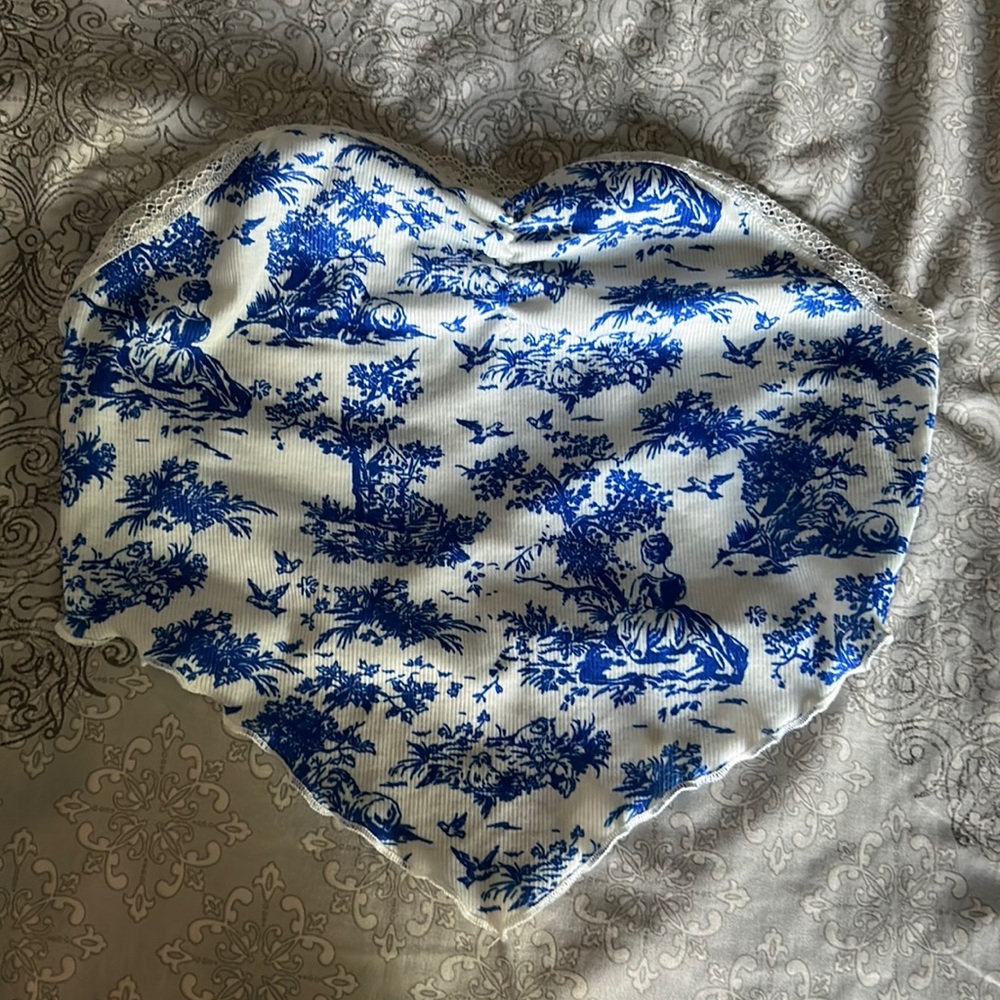 COPY - tube top - blue and white floral pattern